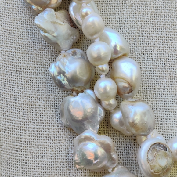 Heavy blister pearl, baroque pearl  and agate necklace - Picture 2 of 6